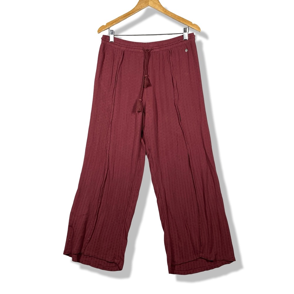 Roxy Wide Leg Pants Womens Medium Maroon Boho Beachy Coastal Relaxed